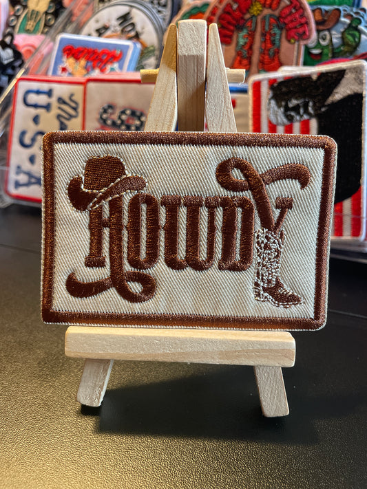 Howdy boot embroidered iron on patch