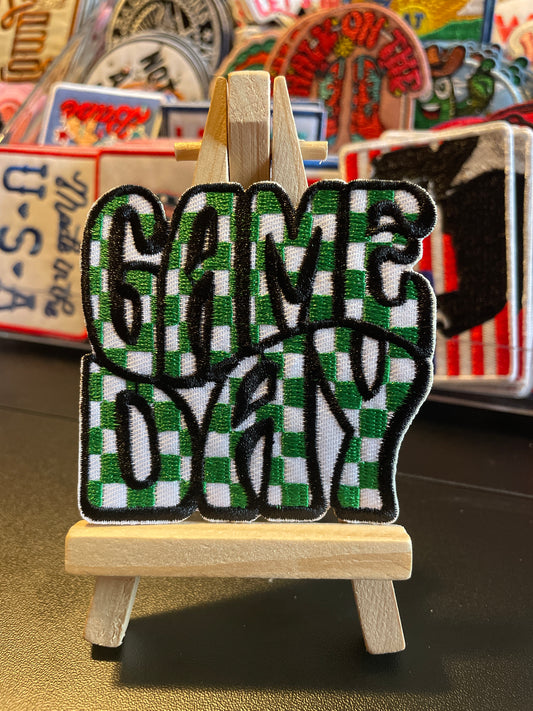 Checkered game day embroidered iron on patch