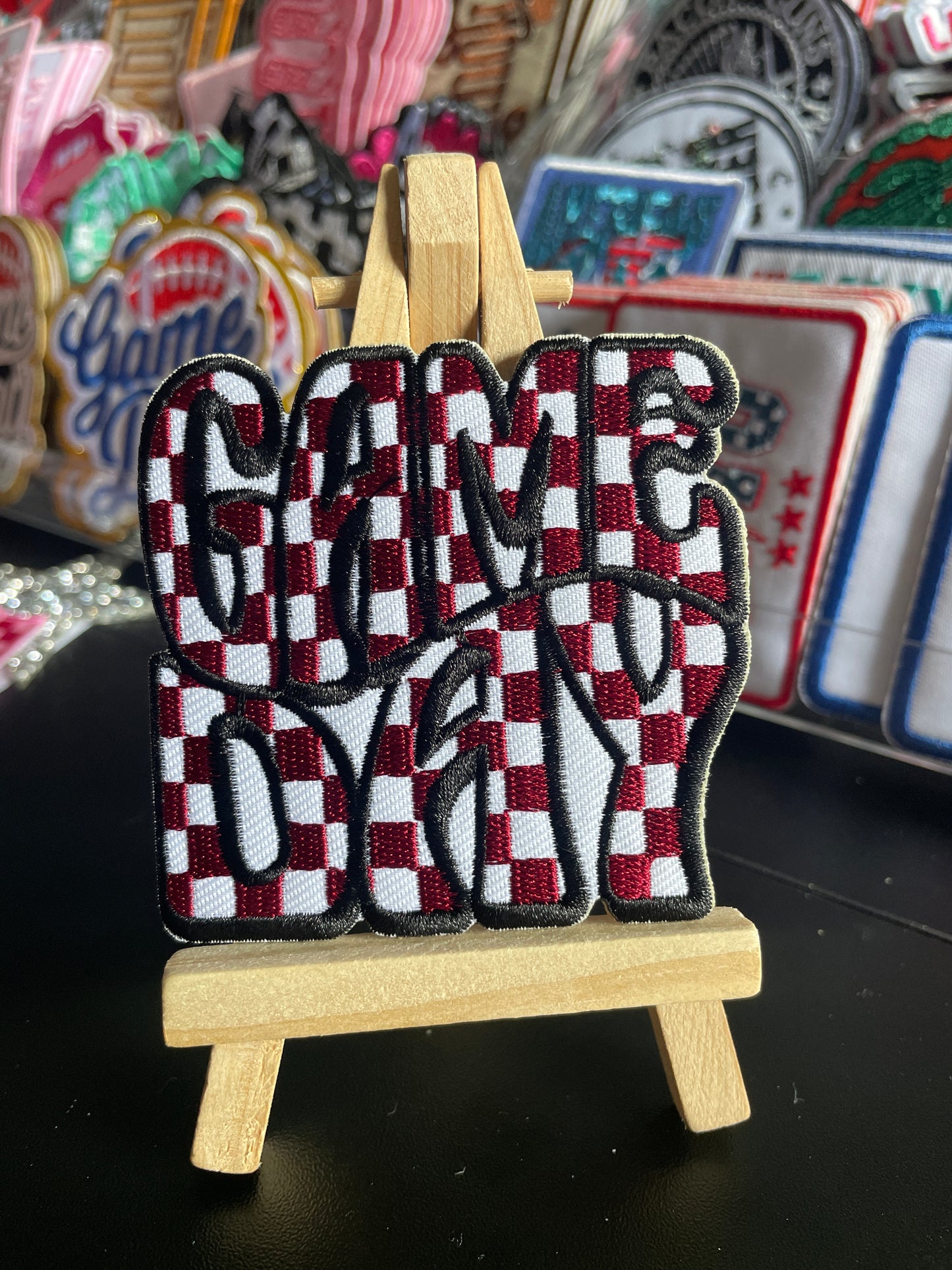 Checkered game day embroidered iron on patch