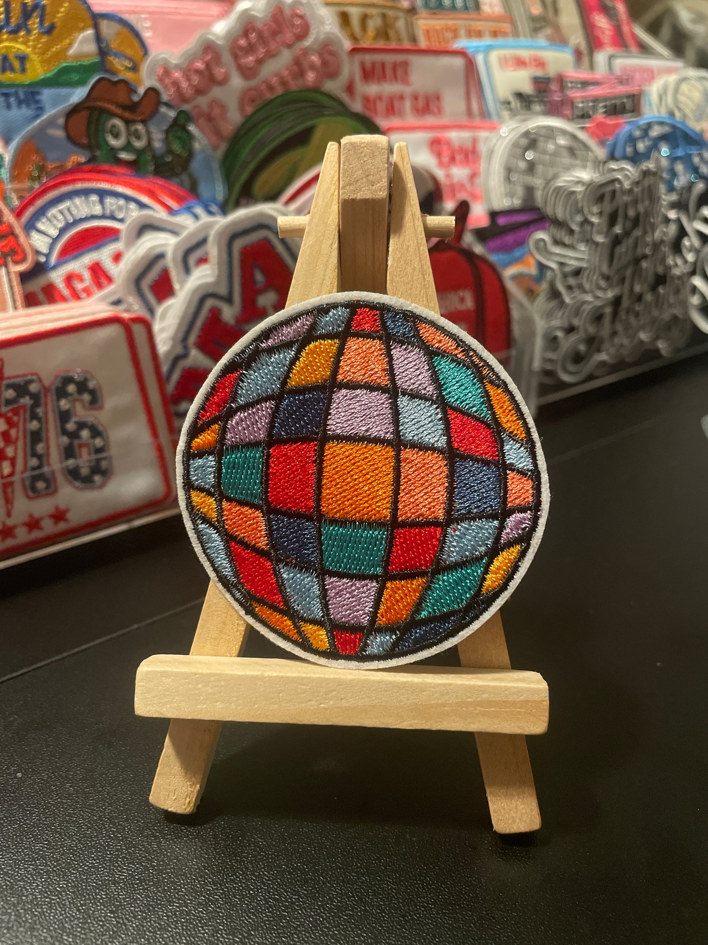 Multicolor disco ball embroidered iron on