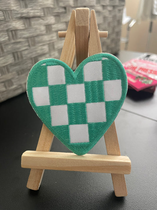 Embroidered iron on checkered hearts