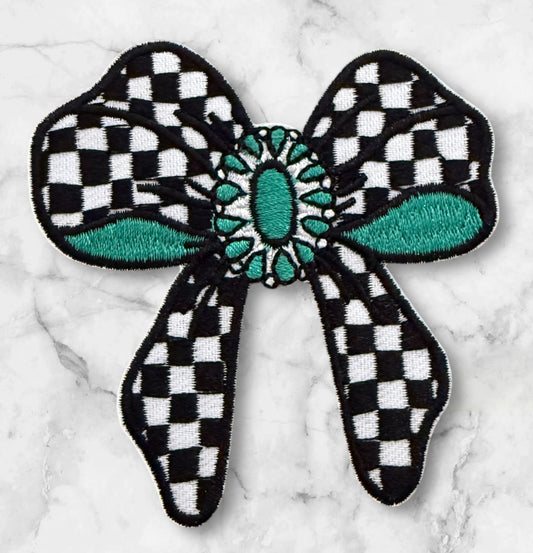 Checkered turquoise bow