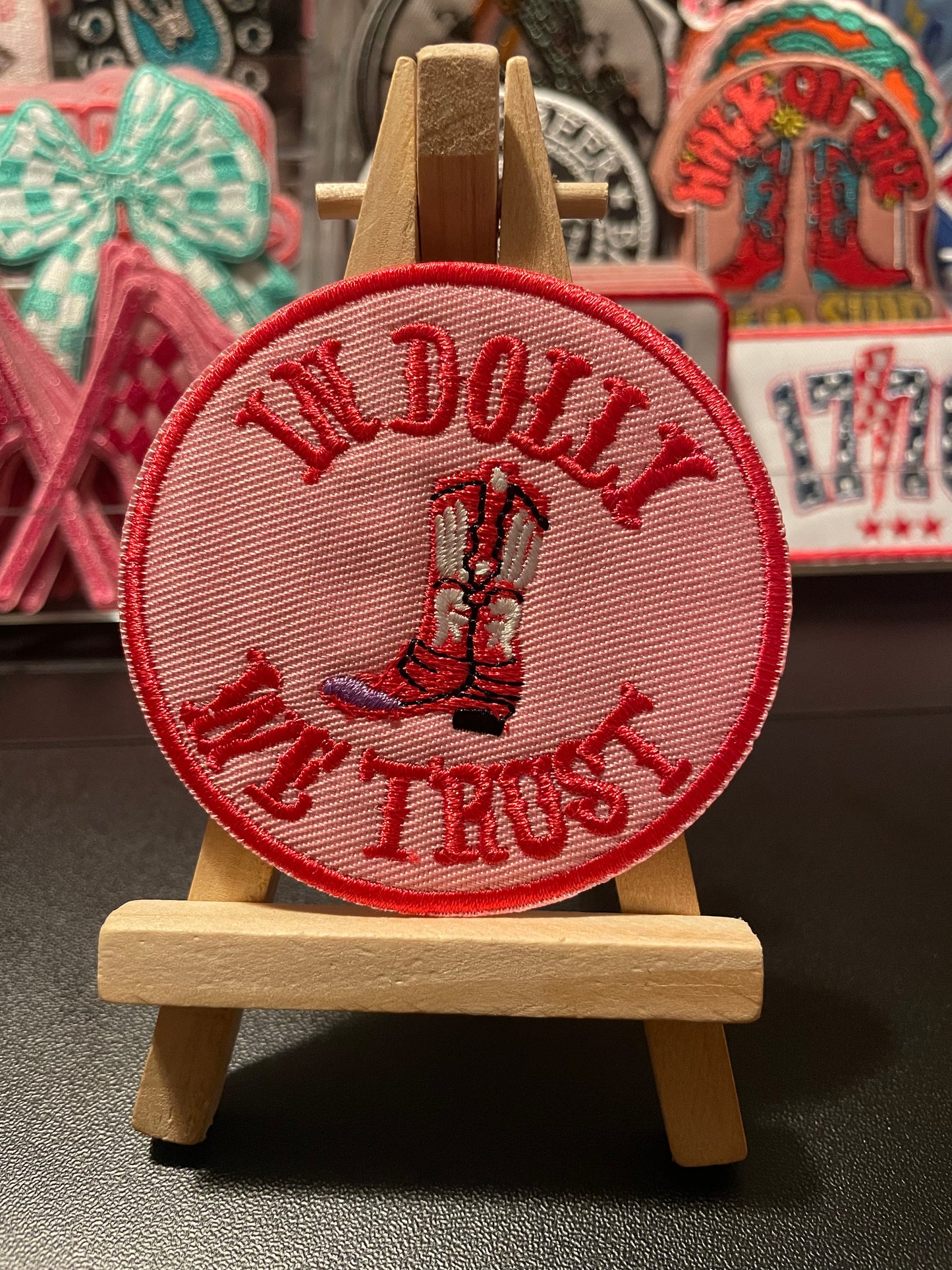 In dolly we trust embroidered iron on patch