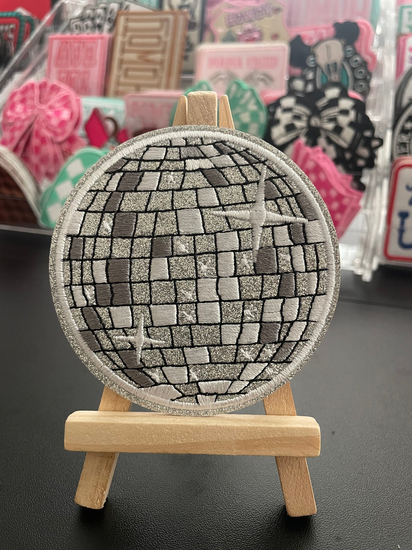 Large embroidered iron on disco ball