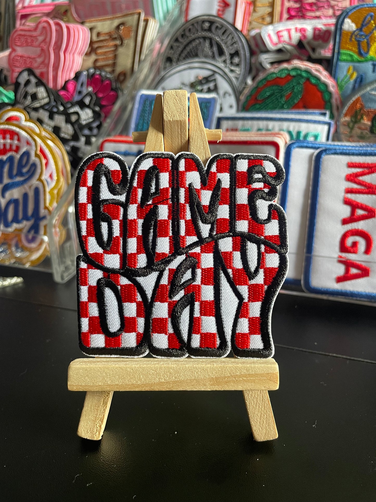 Checkered game day embroidered iron on patch