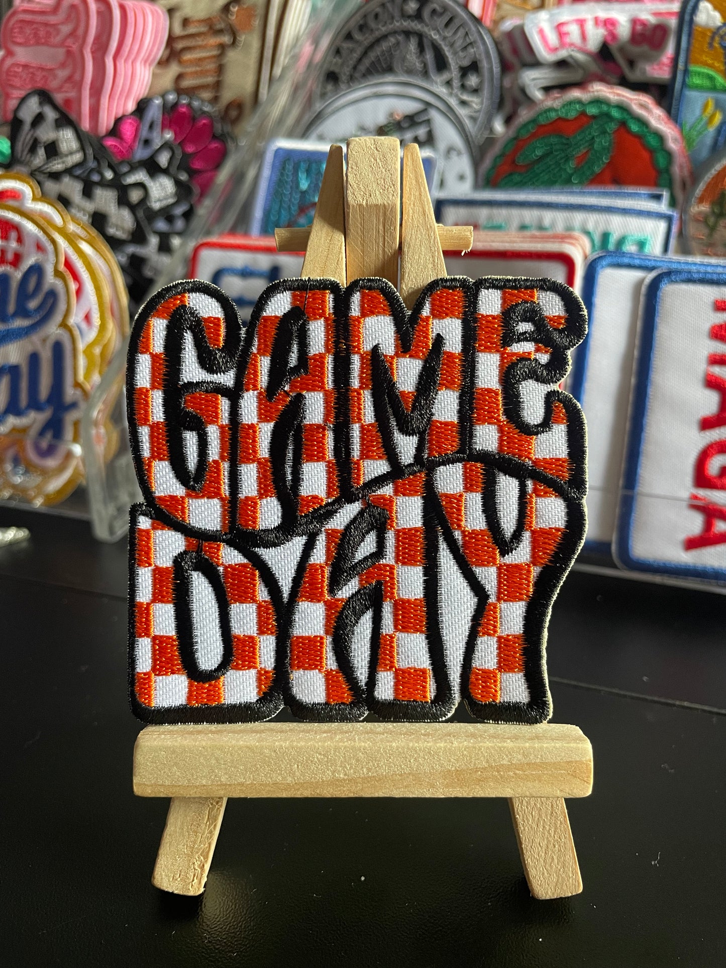 Checkered game day embroidered iron on patch