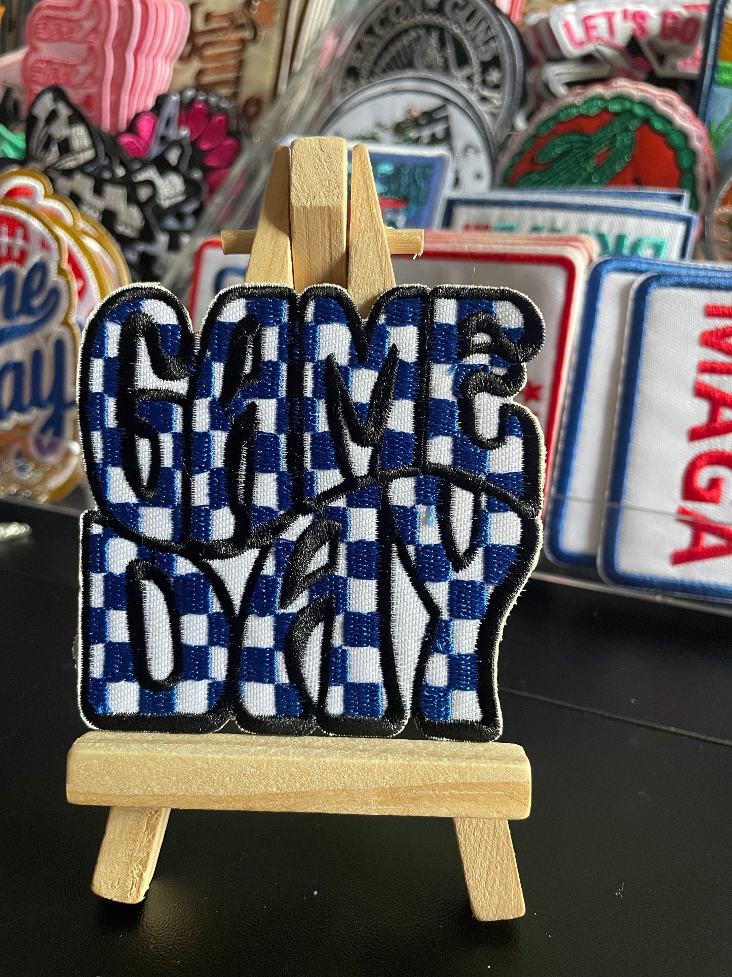 Checkered game day embroidered iron on patch