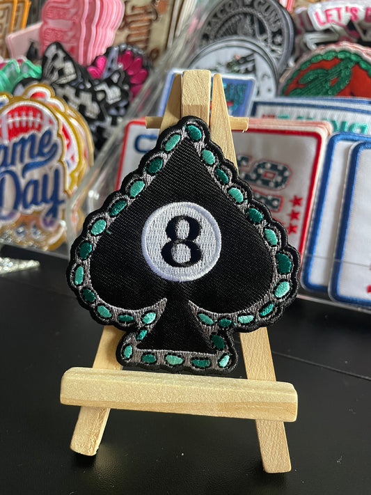 Spade 8 ball embroidered iron on patch