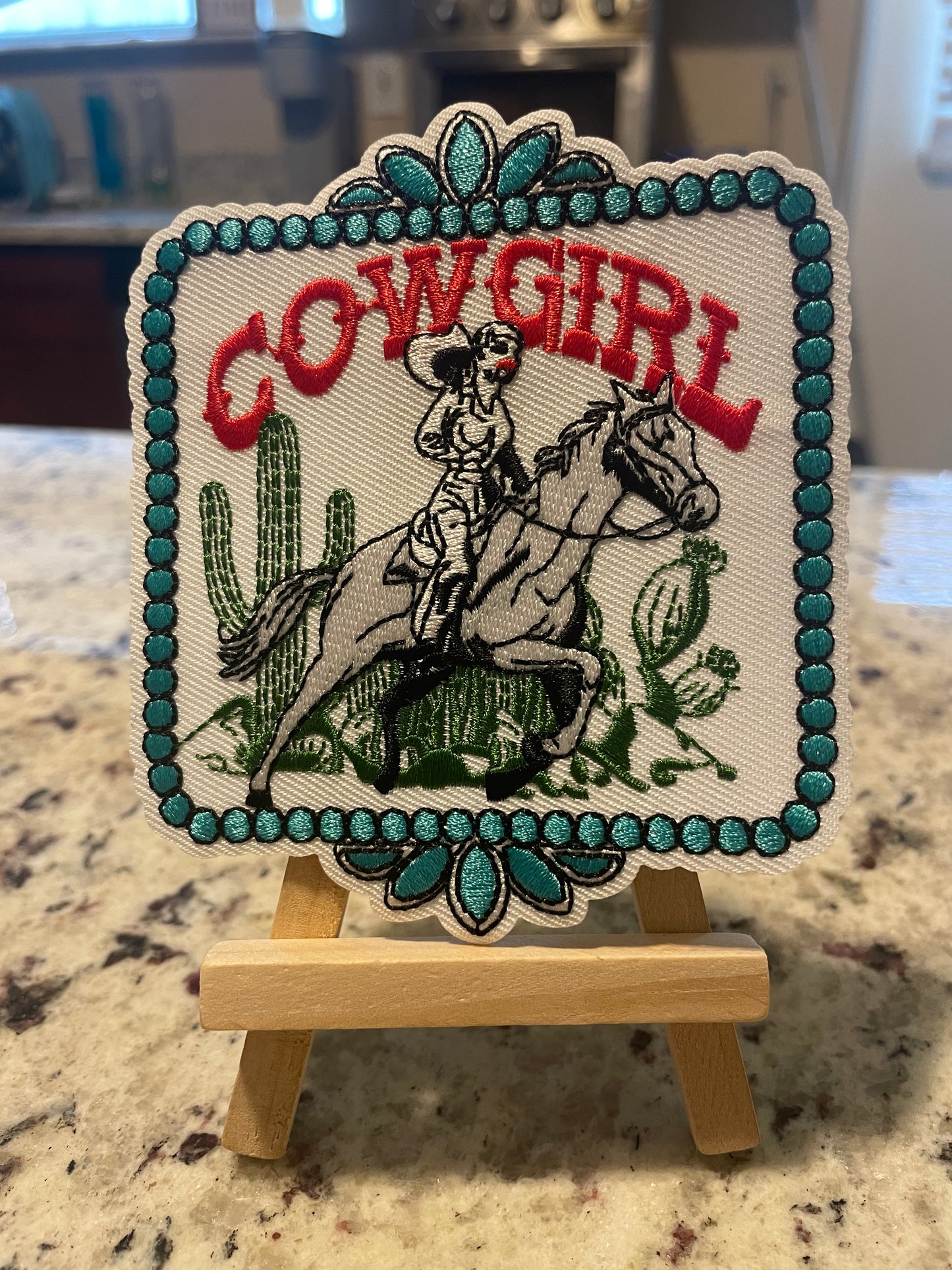 Cowgirl embroidered iron on patch