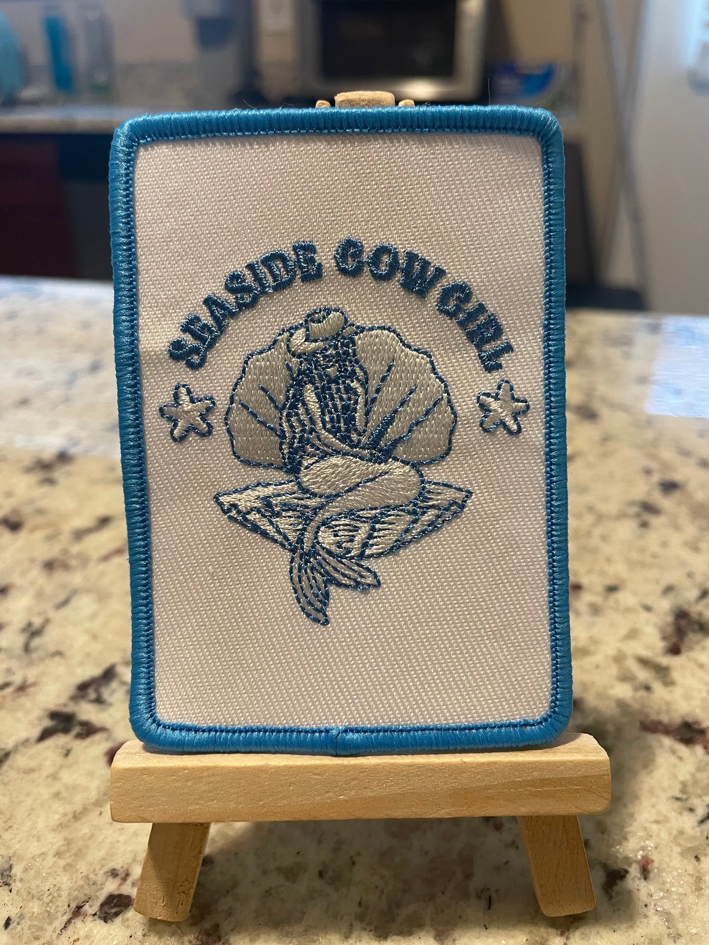 Seaside cowgirl embroidered iron on patch