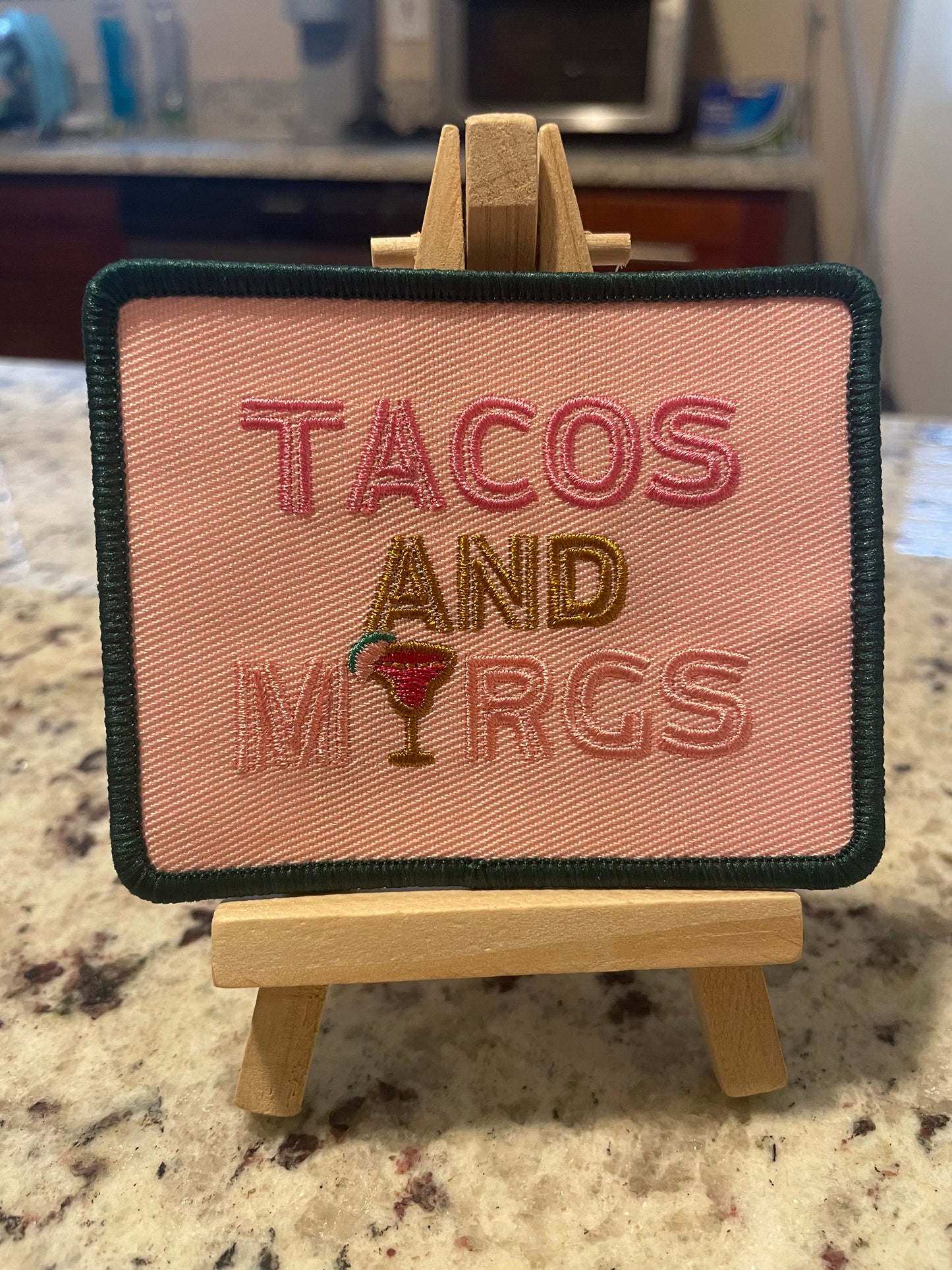 Tacos and margs large green boarder embroidered iron on patch