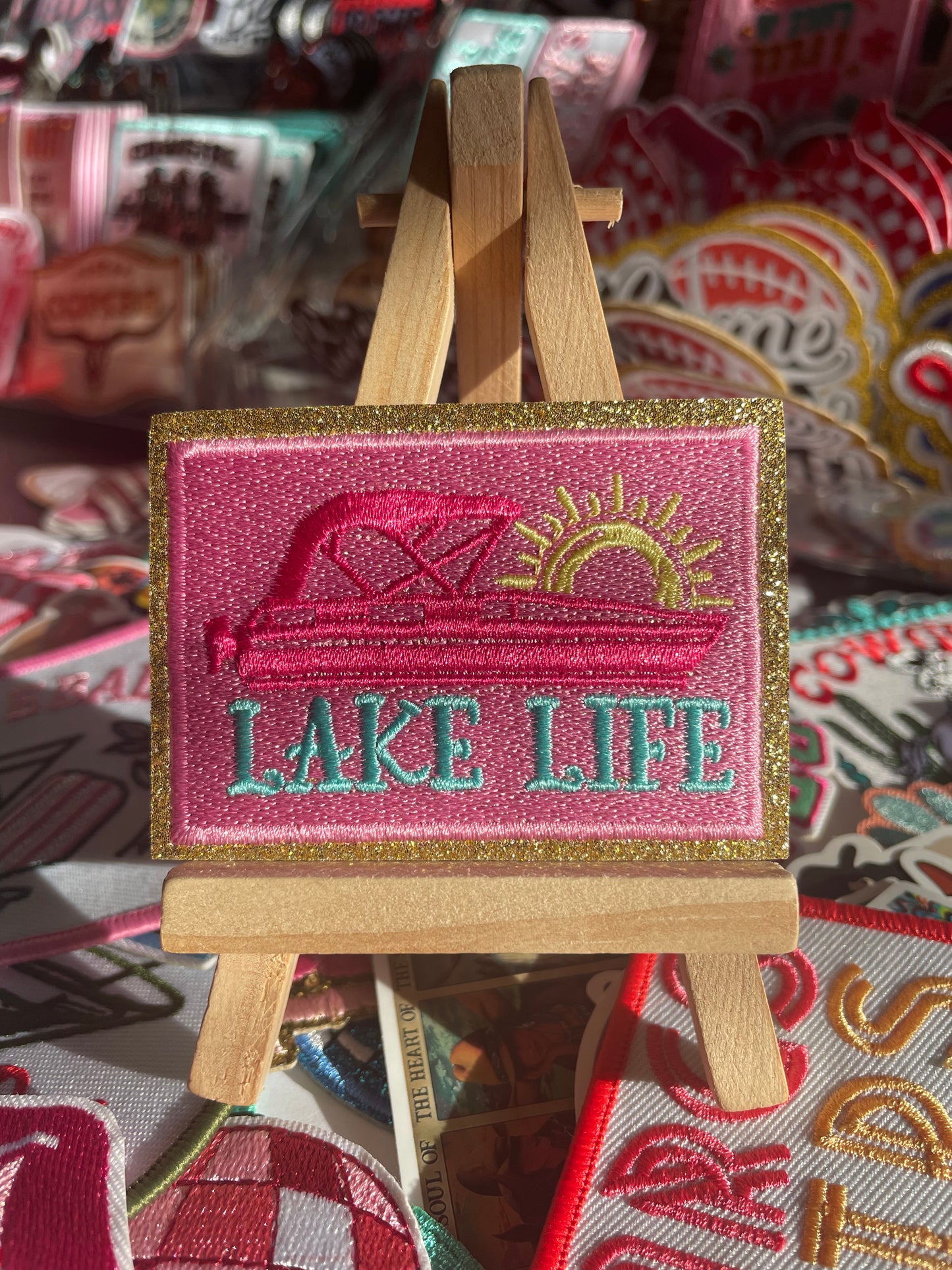 Lake life embroidered iron on patch