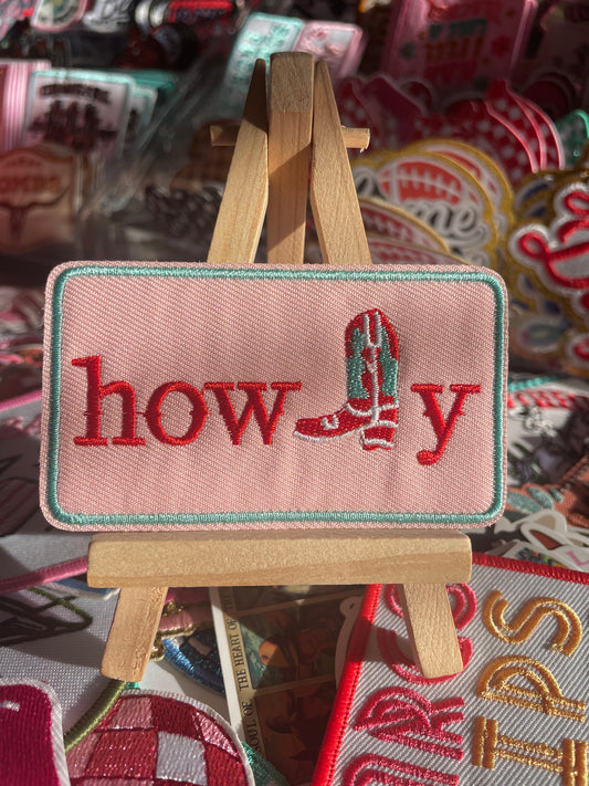 Howdy boot iron on embroidered patch